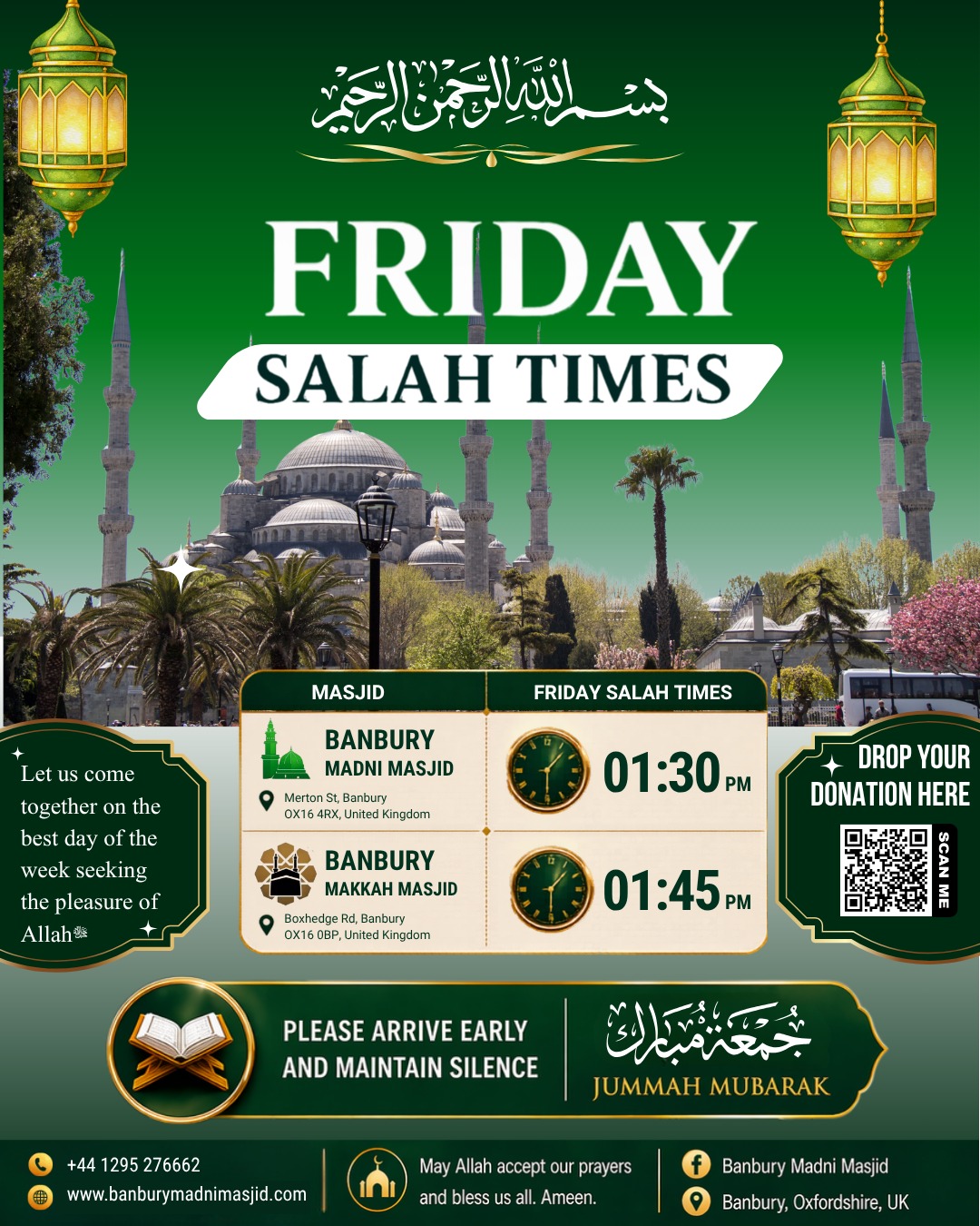 Friday Salah Times in Banbury | Banbury Madni Masjid