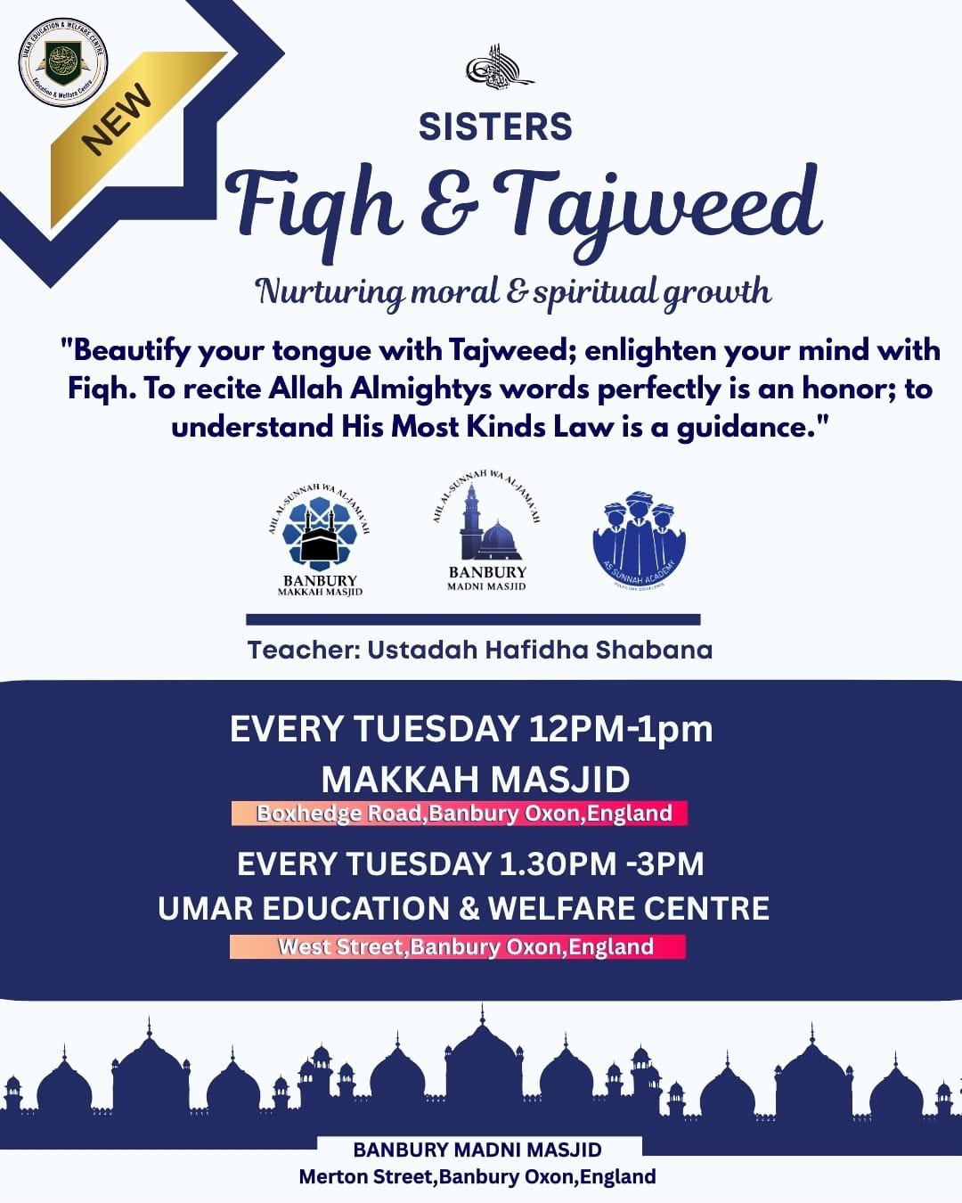 Quran Tajweed & Fiqh Class for Sisters | Banbury Madni Masjid