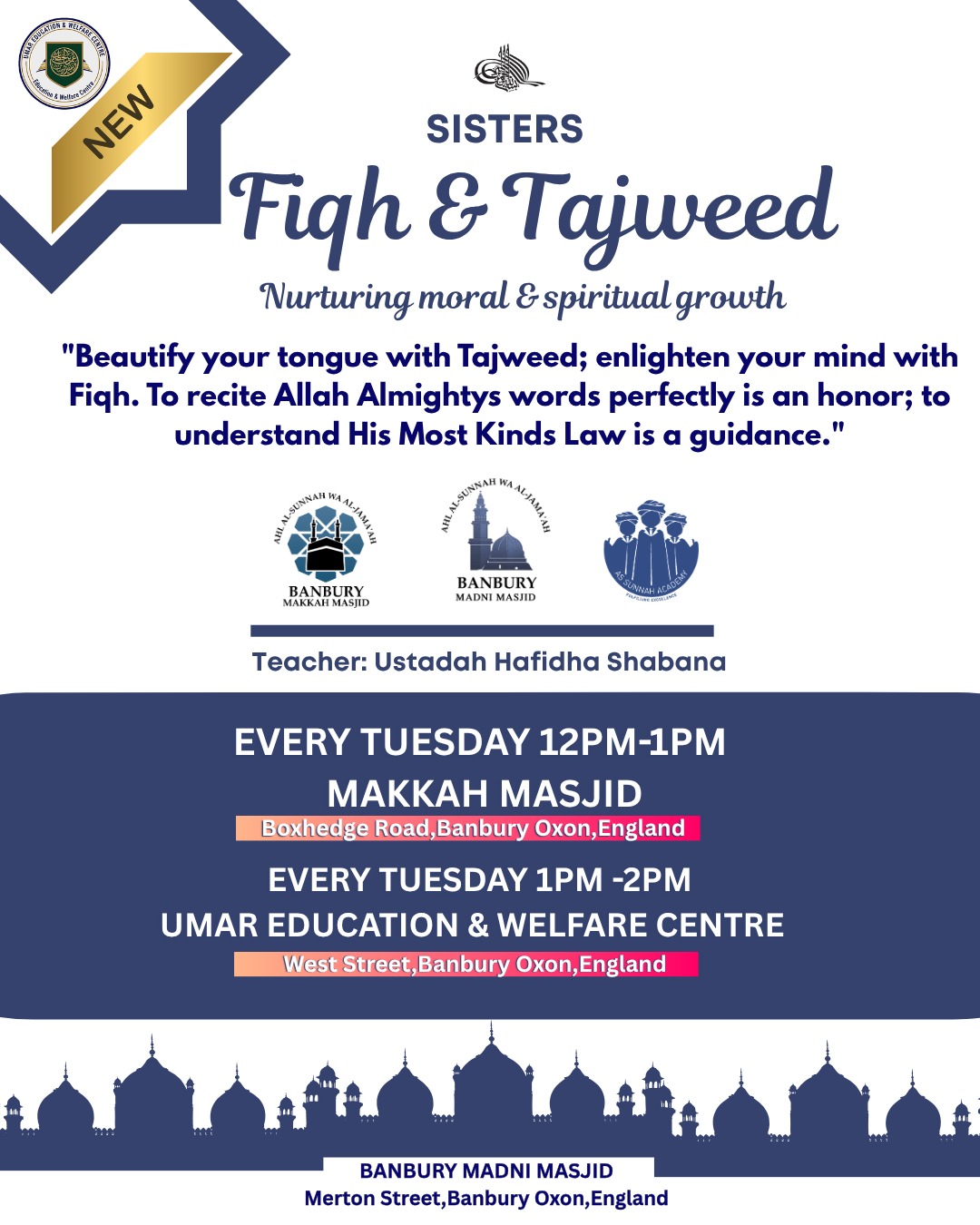 Quran Tajweed & Fiqh Class for Sisters | Banbury Madni Masjid