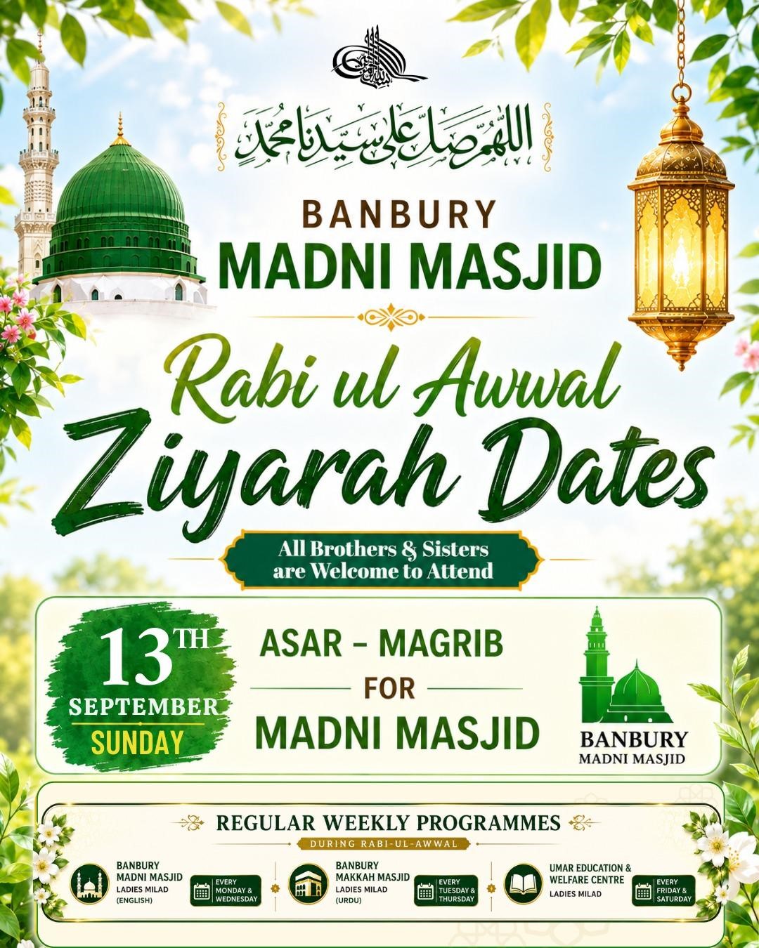 Rabi ul Awwal Ziyarah 2026 in Banbury Madni Masjid