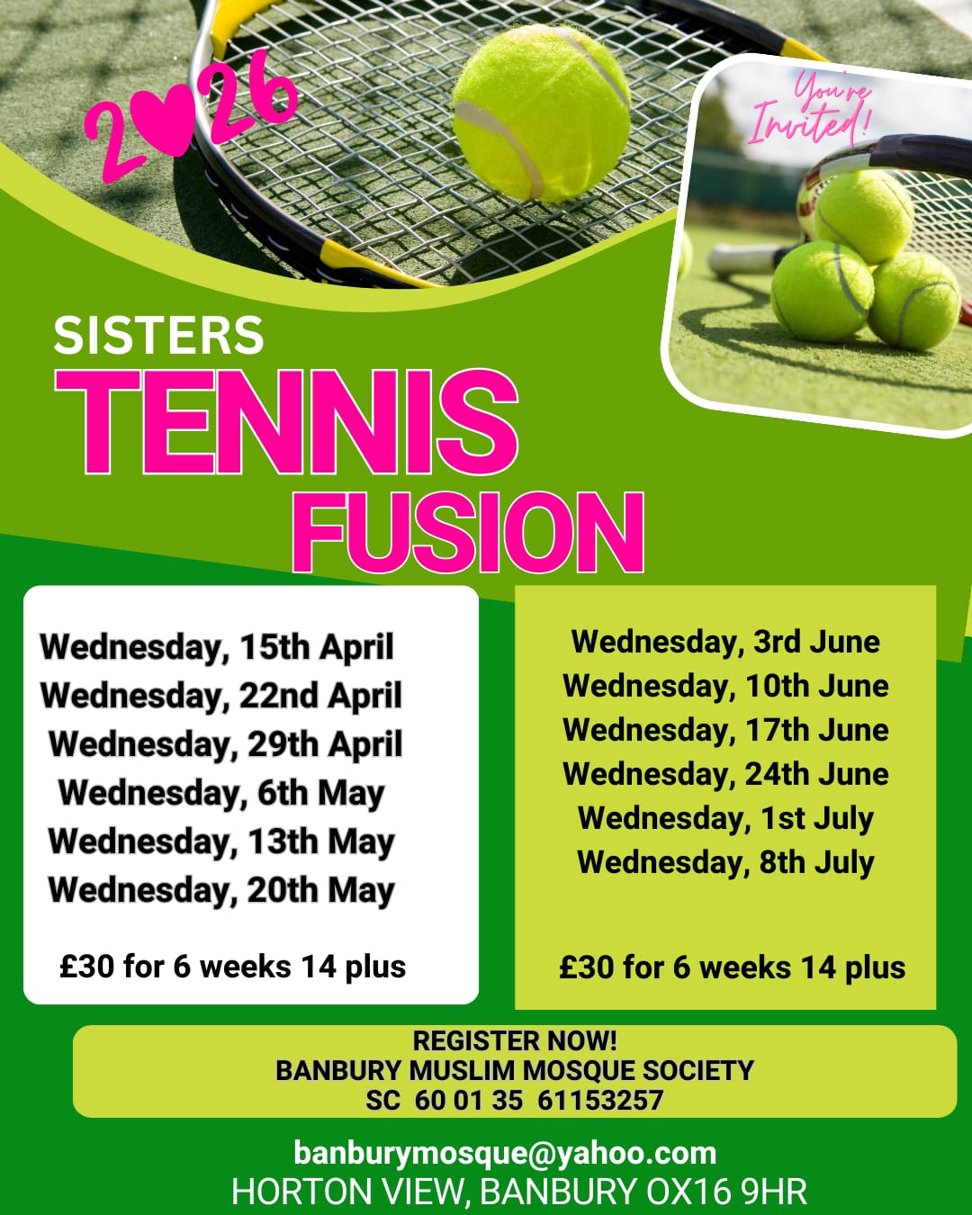 Sisters Tennis Fusion 2026 | Ladies Tennis Sessions in Banbury | BMM