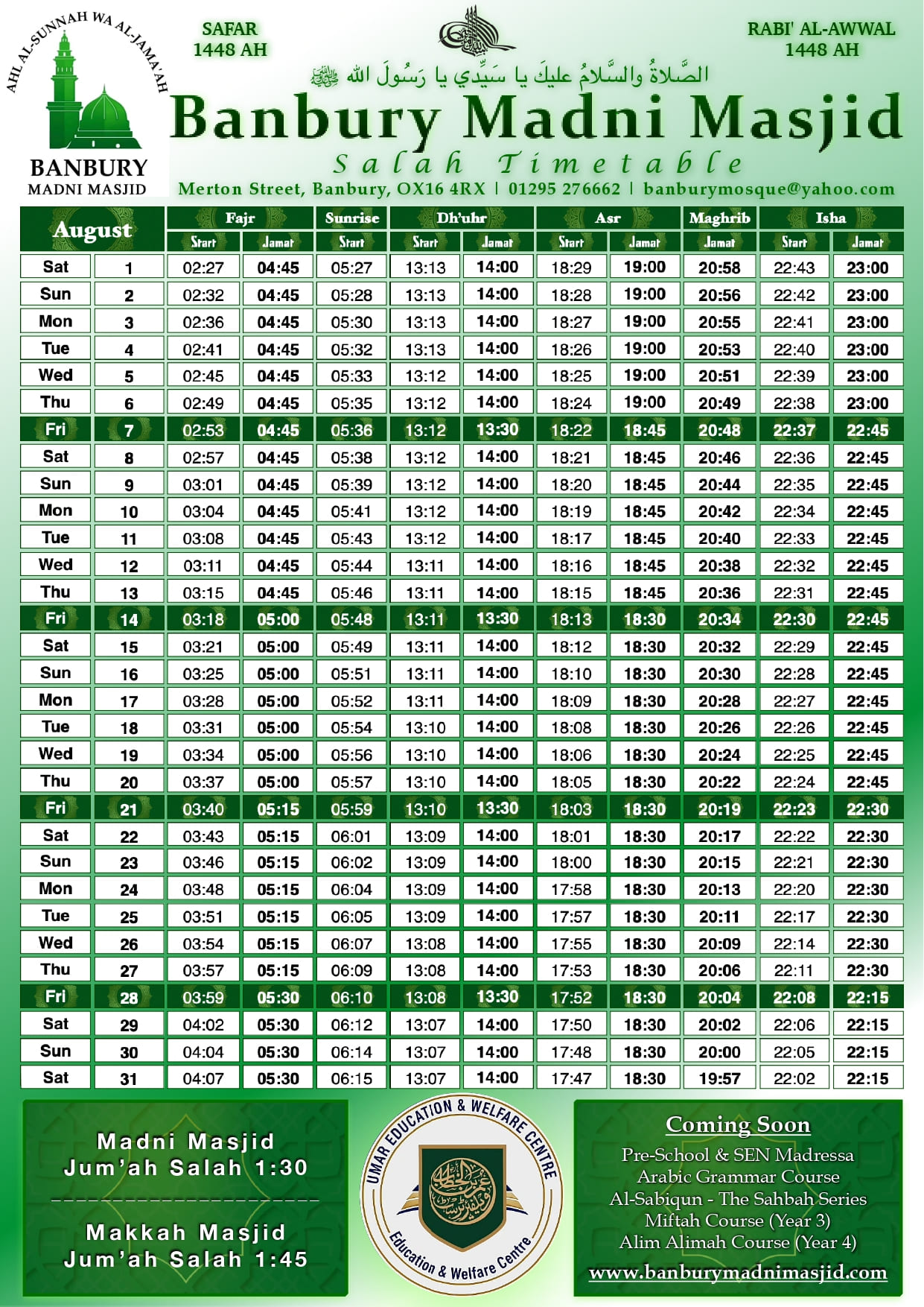 august-timetable-madni